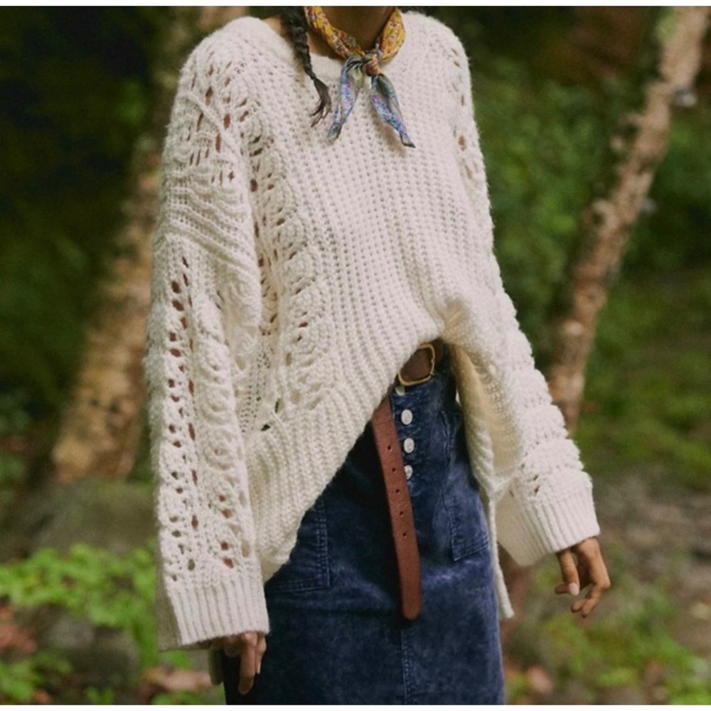 Anthropologie Pilcro Devenne Pointelle Sweater Ivory White Knit OB1205487 Mens S